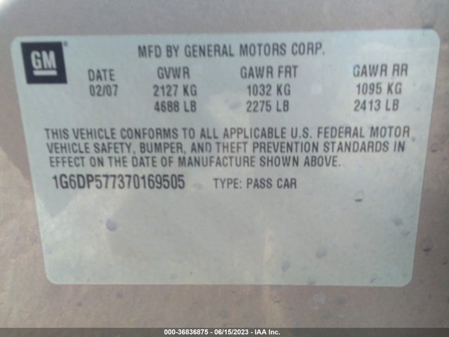 2007 CADILLAC CTS VIN: 1G6DP577370169505
