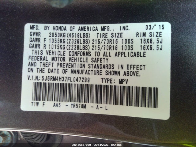 Honda CR-V LX 2015 5J6RM4H37FL047299 Image 9