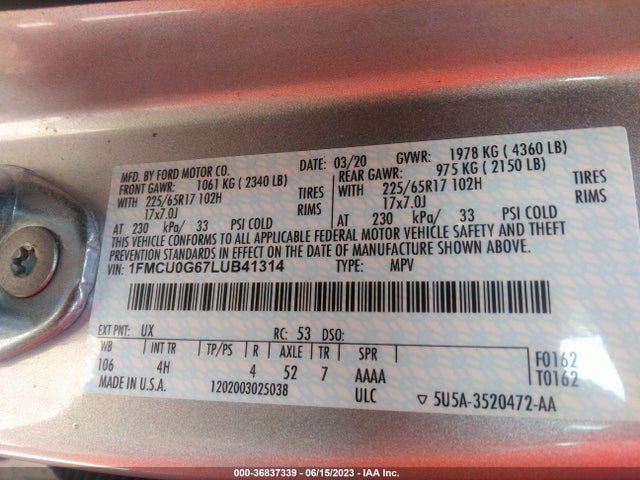 Ford ESCAPE SE 2020 1FMCU0G67LUB41314 Image 9