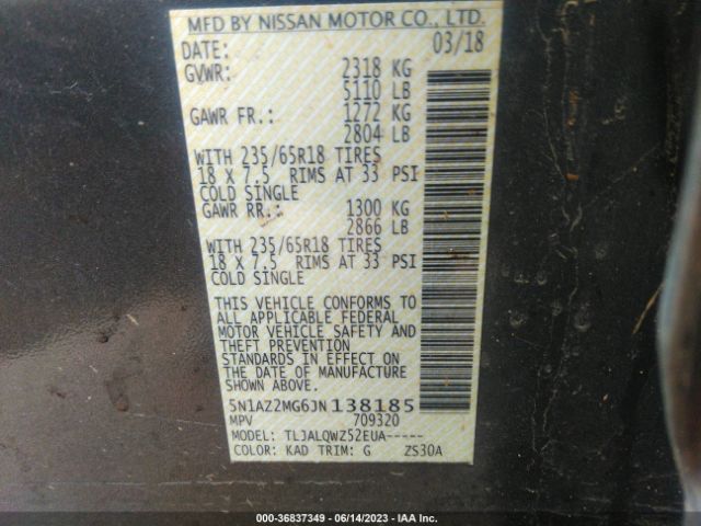 5N1AZ2MG6JN138185 Nissan MURANO SV