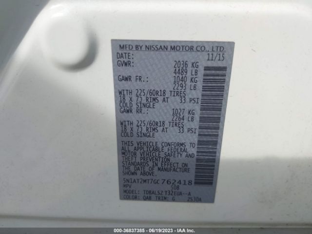 5N1AT2MT7GC762418 Nissan Rogue Sl