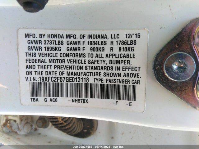 Honda Civic Sedan Lx 2016 19XFC2F57GE013118 Image 9