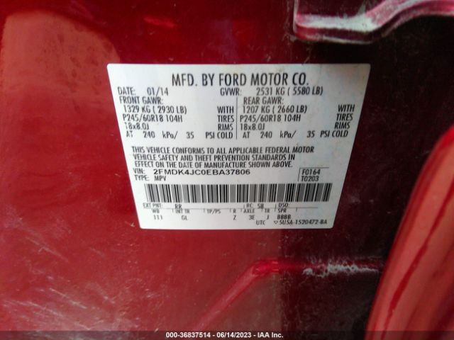 2FMDK4JC0EBA37806 Ford EDGE SEL