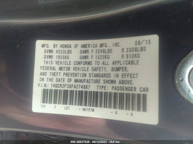 Honda Accord Sedan Lx 2015 1HGCR2F36FA274887 Image 9