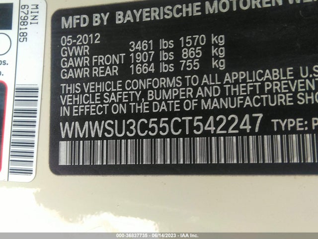 2012 MINI COOPER HARDTOP WMWSU3C55CT542247 Photo 8