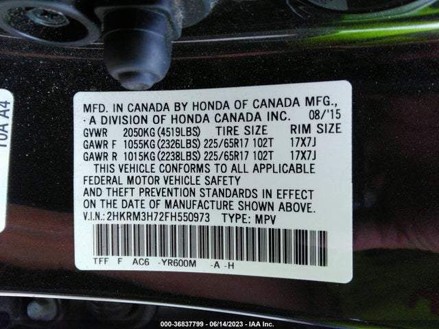 Honda Cr-v Ex-l 2015 2HKRM3H72FH550973 Image 9