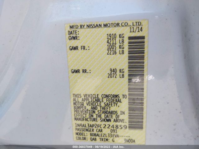 Nissan Altima 2.5 S 2015 1N4AL3AP2FC224859 Image 16