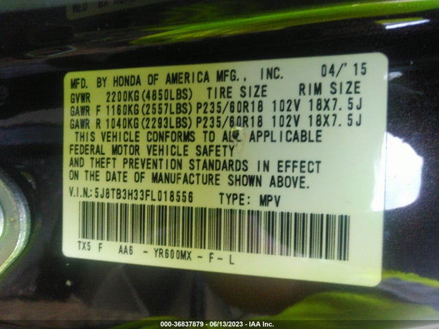 Acura RDX 2015 5J8TB3H33FL018556 Image 9