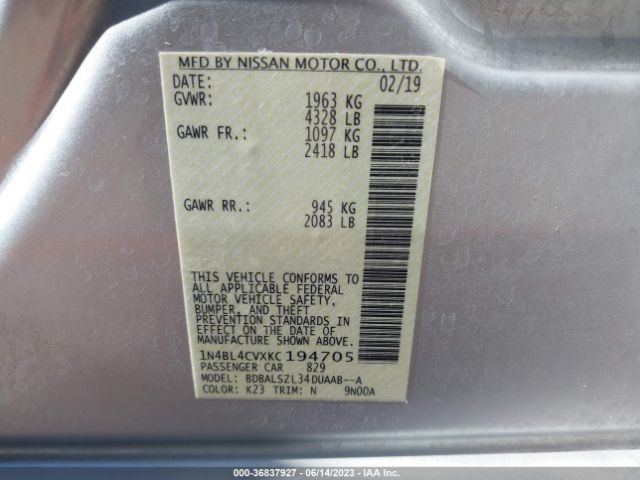 1N4BL4CVXKC194705 Nissan Altima 2.5 Sr