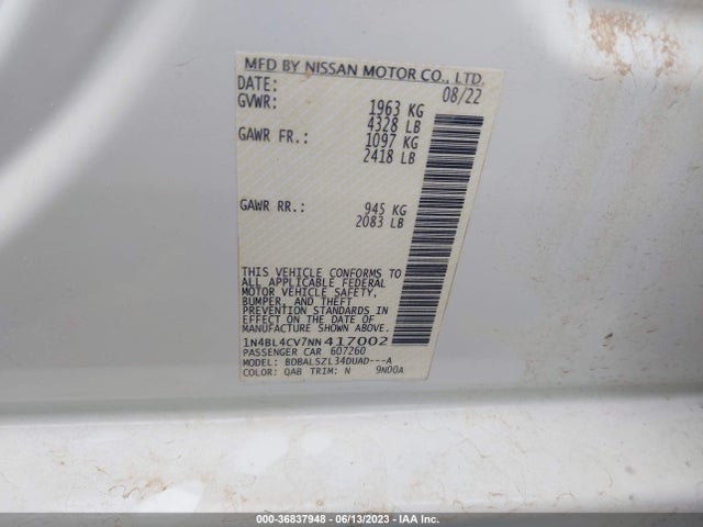 Nissan Altima 2.5 Sr 2022 1N4BL4CV7NN417002 Image 9