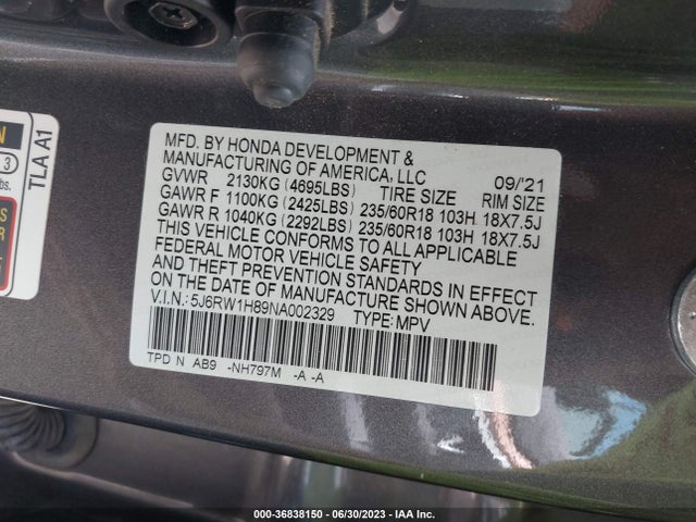 Honda Cr-v Ex-l 2022 5J6RW1H89NA002329 Image 9