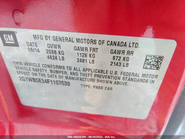 Chevrolet Impala Limited Lt 2015 2G1WB5E34F1107630 Image 10