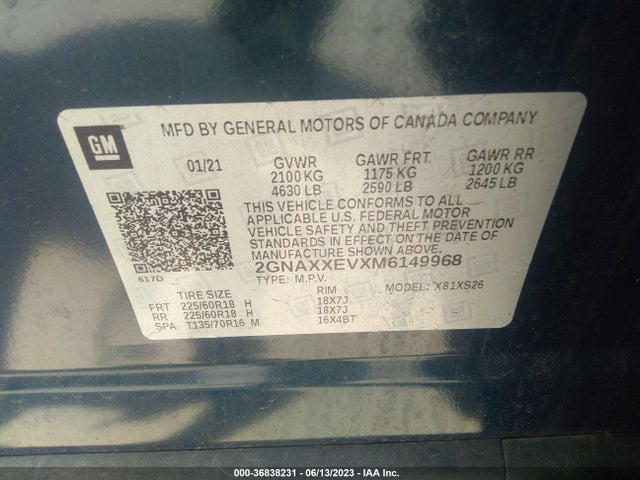 Chevrolet Equinox Premier 2021 2GNAXXEVXM6149968 Image 9