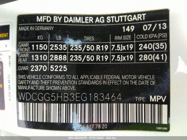 WDCGG5HB3EG183464 Mercedes-Benz Glk-class Glk 350