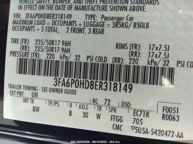 3FA6P0HD8ER318149 Ford FUSION SE