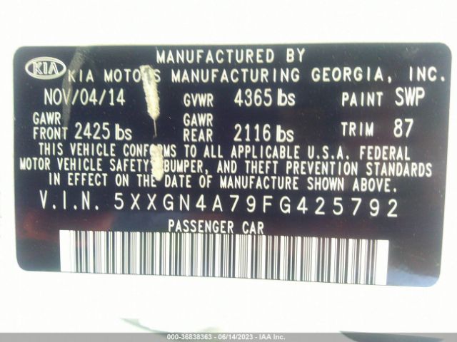 5XXGN4A79FG425792 KIA OPTIMA EX