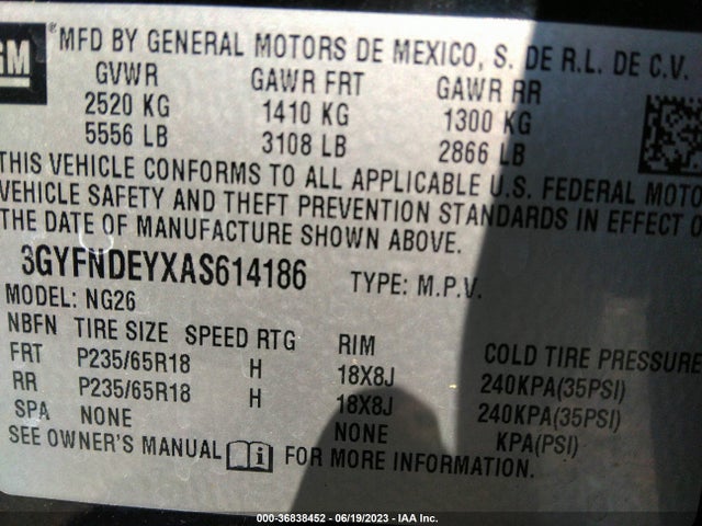 2010 CADILLAC SRX LUXURY COLLECTION VIN: 3GYFNDEYXAS614186