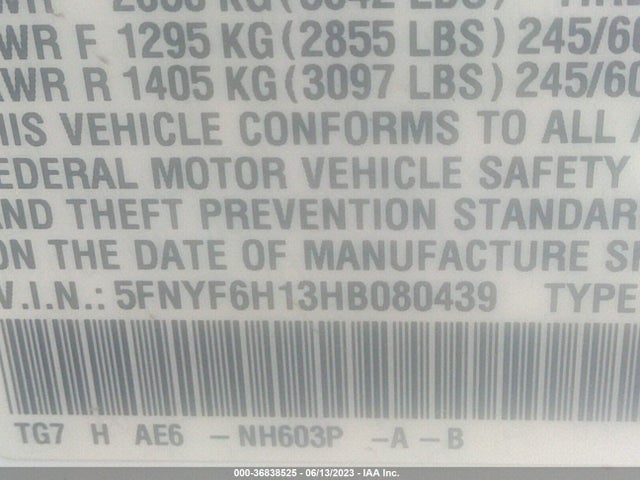 Honda PILOT LX 2017 5FNYF6H13HB080439 Image 9