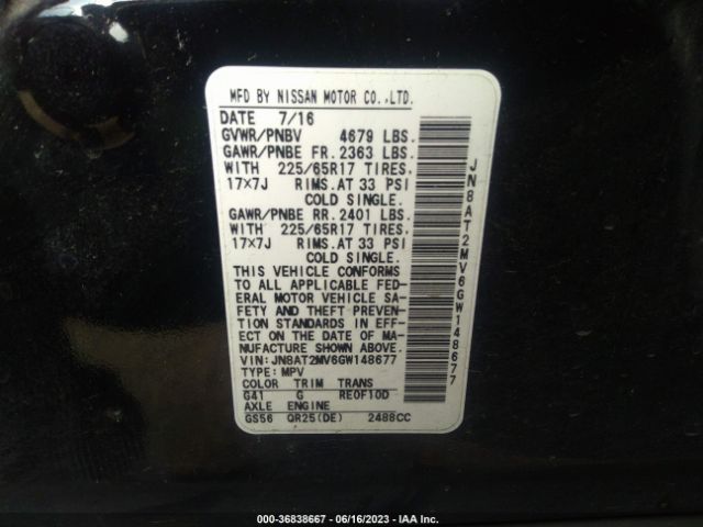 JN8AT2MV6GW148677 Nissan ROGUE SV