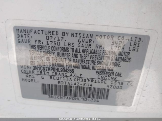 3N1CN7AP0HL904256 Nissan Versa Sedan S Plus