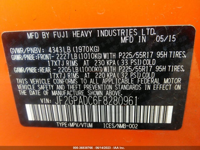 JF2GPADC6F8280961 Subaru Xv Crosstrek Premium