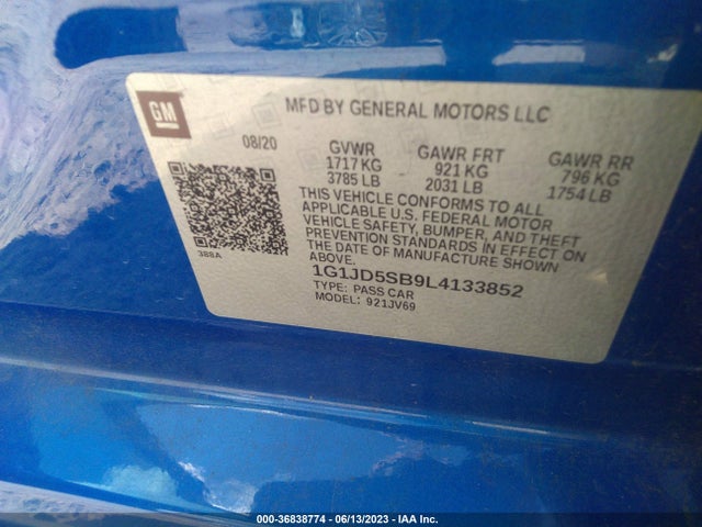 Chevrolet SONIC LT 2020 1G1JD5SB9L4133852 Image 9