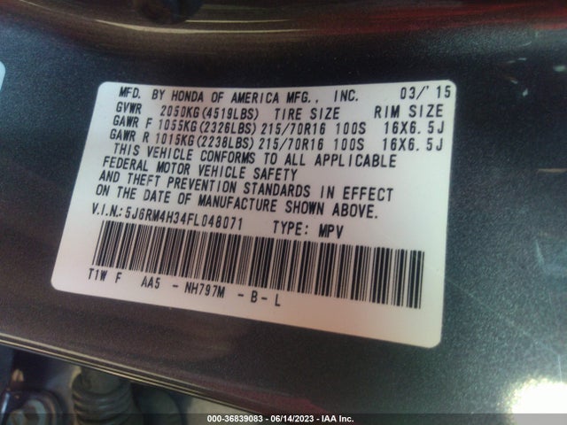 Honda CR-V LX 2015 5J6RM4H34FL048071 Image 9