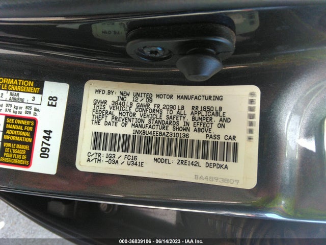 Aukcja sprzedaży 2010 Toyota Corolla, vin: 1NXBU4EE8AZ310136, numer aukcji: 36839106