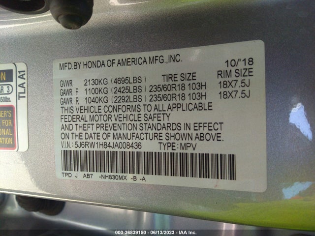 Honda Cr-v Ex-l 2018 5J6RW1H84JA008436 Image 9
