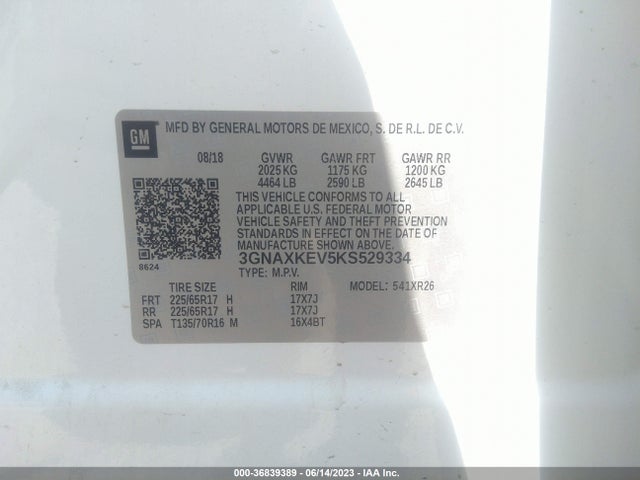Chevrolet EQUINOX LT 2019 3GNAXKEV5KS529334 Image 9