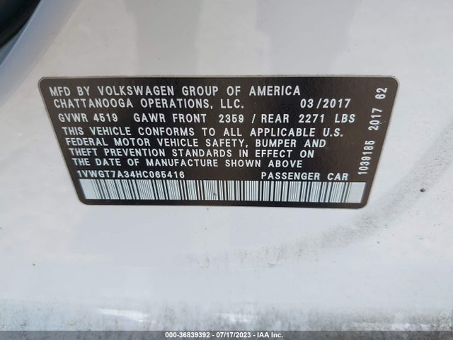 1VWGT7A34HC065416 Volkswagen Passat 1.8t Se W/technology