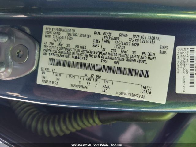 1FMCU0F66LUB48787 Ford ESCAPE S