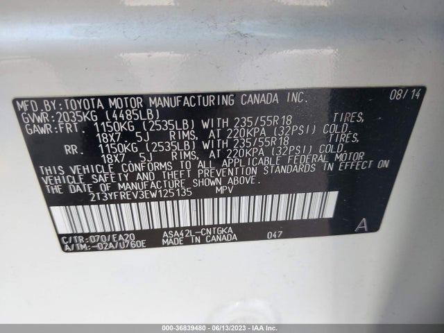 Toyota Rav4 Limited 2014 2T3YFREV3EW125135 Image 15