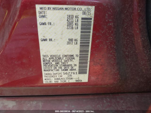 1N4AL3AP1FC567761 Nissan Altima 2.5 Sv