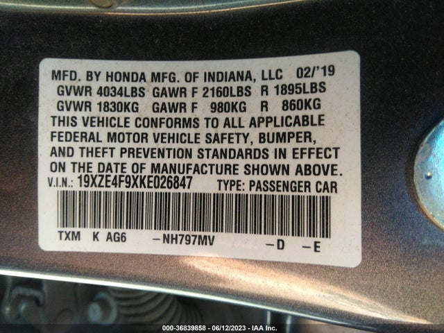 Honda Insight Touring 2019 19XZE4F9XKE026847 Image 9