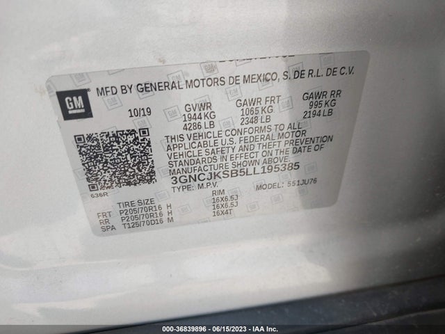Chevrolet TRAX LS 2020 3GNCJKSB5LL195385 Image 9