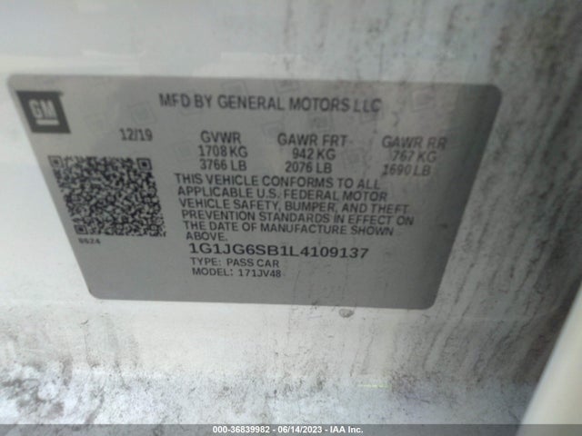 Chevrolet SONIC LT 2020 1G1JG6SB1L4109137 Image 9