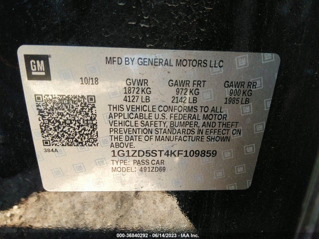 Chevrolet MALIBU LT 2019 1G1ZD5ST4KF109859 Image 9