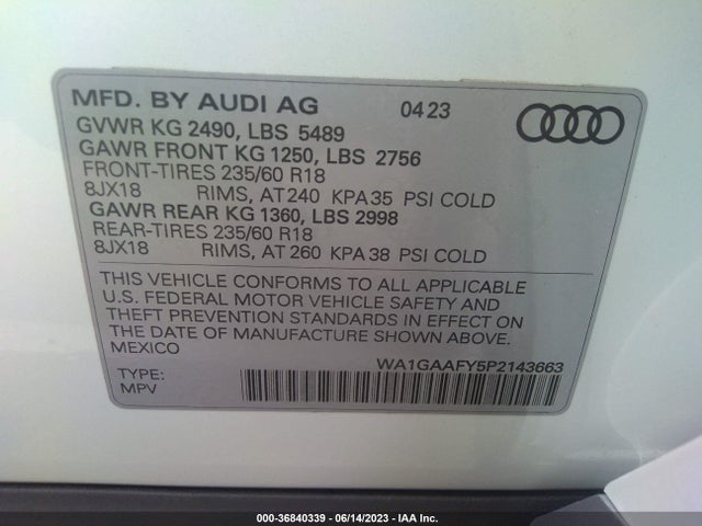 WA1GAAFY5P2143663 Audi Q5 S Line Premium