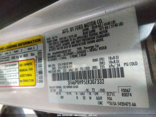 3FA6P0H95ER307332 Ford FUSION SE