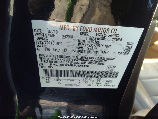 2011 FORD ESCAPE XLT VIN: 1FMCU0DG4BKA04418