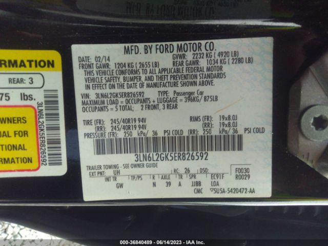 3LN6L2GK5ER826592 Lincoln MKZ