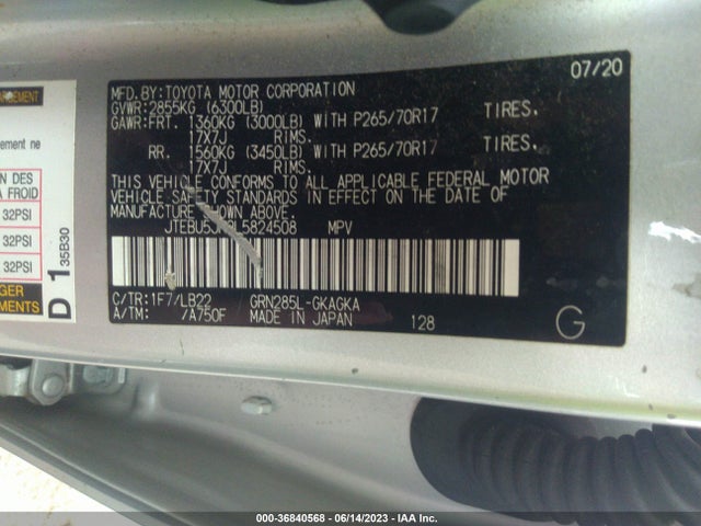 Toyota 4RUNNER SR5 2020 JTEBU5JR9L5824508 Image 15