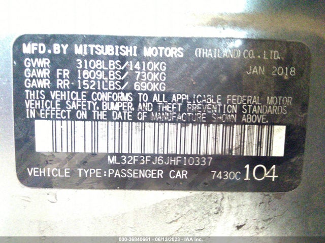 ML32F3FJ6JHF10337 Mitsubishi Mirage G4 Es