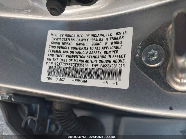 Honda Civic Sedan Lx 2016 19XFC2F57GE036155 Image 9