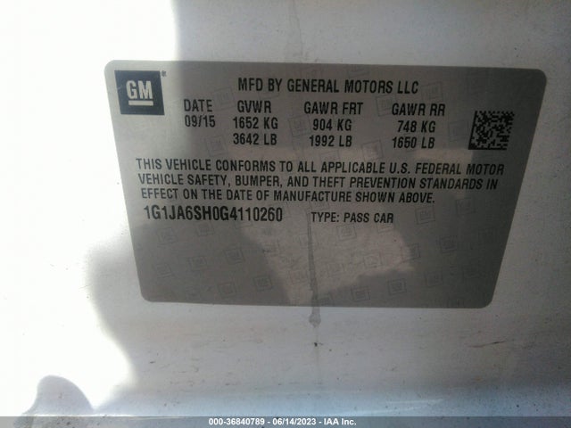 Chevrolet SONIC LS 2016 1G1JA6SH0G4110260 Image 9