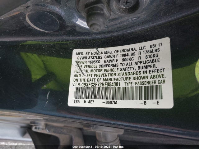 Honda Civic Sedan Ex 2017 19XFC2F72HE054081 Image 9