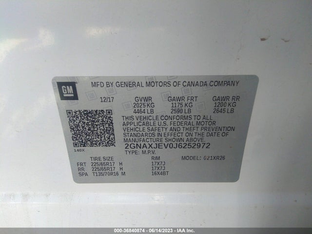 Chevrolet EQUINOX LT 2018 2GNAXJEV0J6252972 Image 9