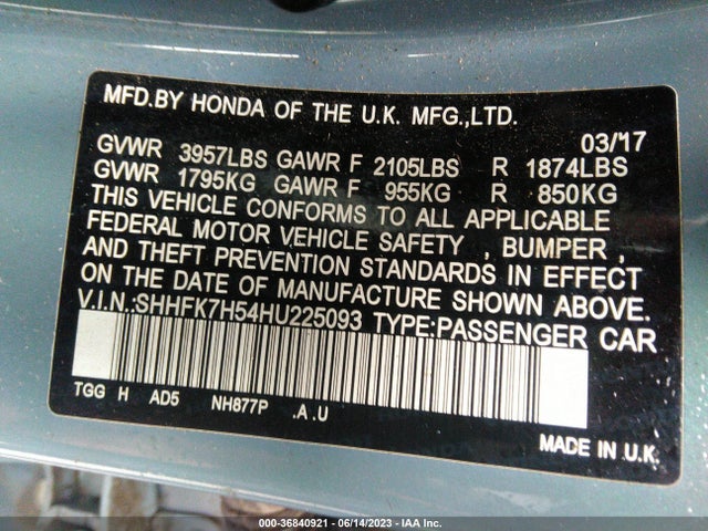 Honda Civic Hatchback Ex 2017 SHHFK7H54HU225093 Image 9