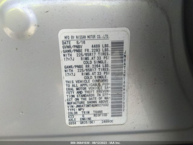 JN8AT2MT4GW027032 Nissan ROGUE S